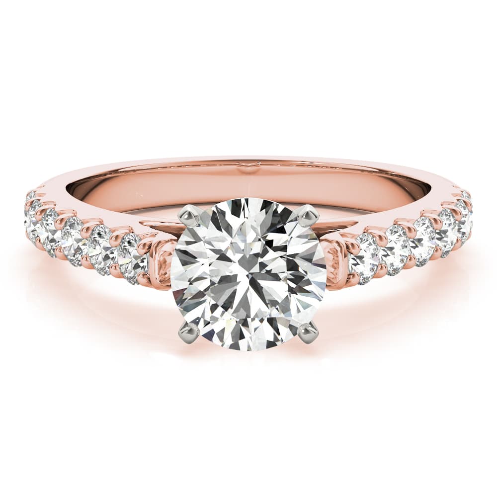 Single Row Cathedral Prong Set Engagement Ring, style 51135, Angle view in rose gold