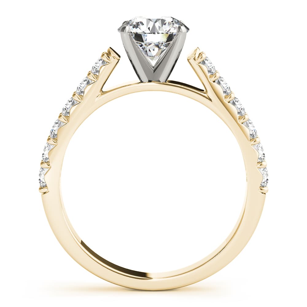 Single Row Cathedral Prong Set Engagement Ring, style 51135, Side view in yellow gold