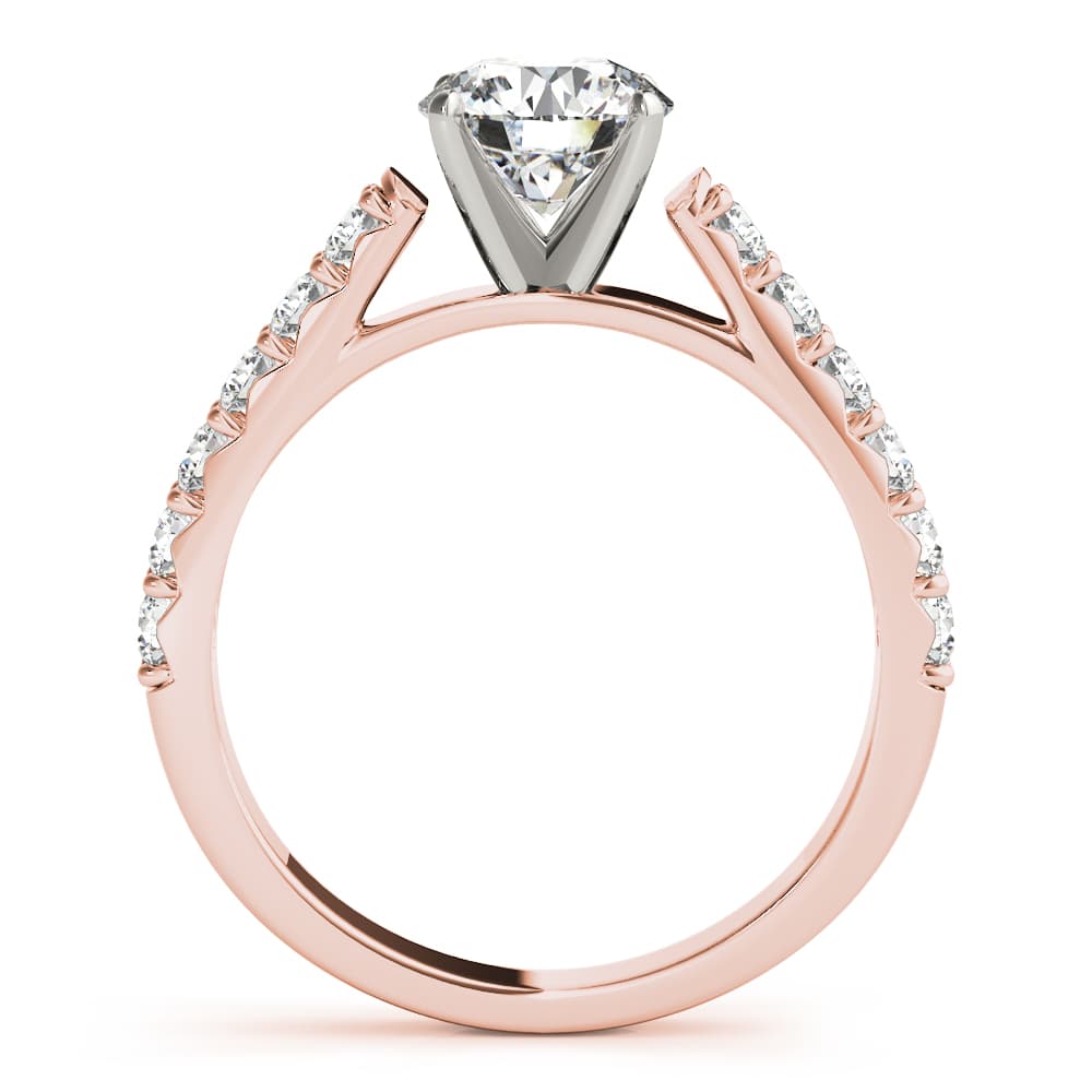 Single Row Cathedral Prong Set Engagement Ring, style 51135, Side view in rose gold