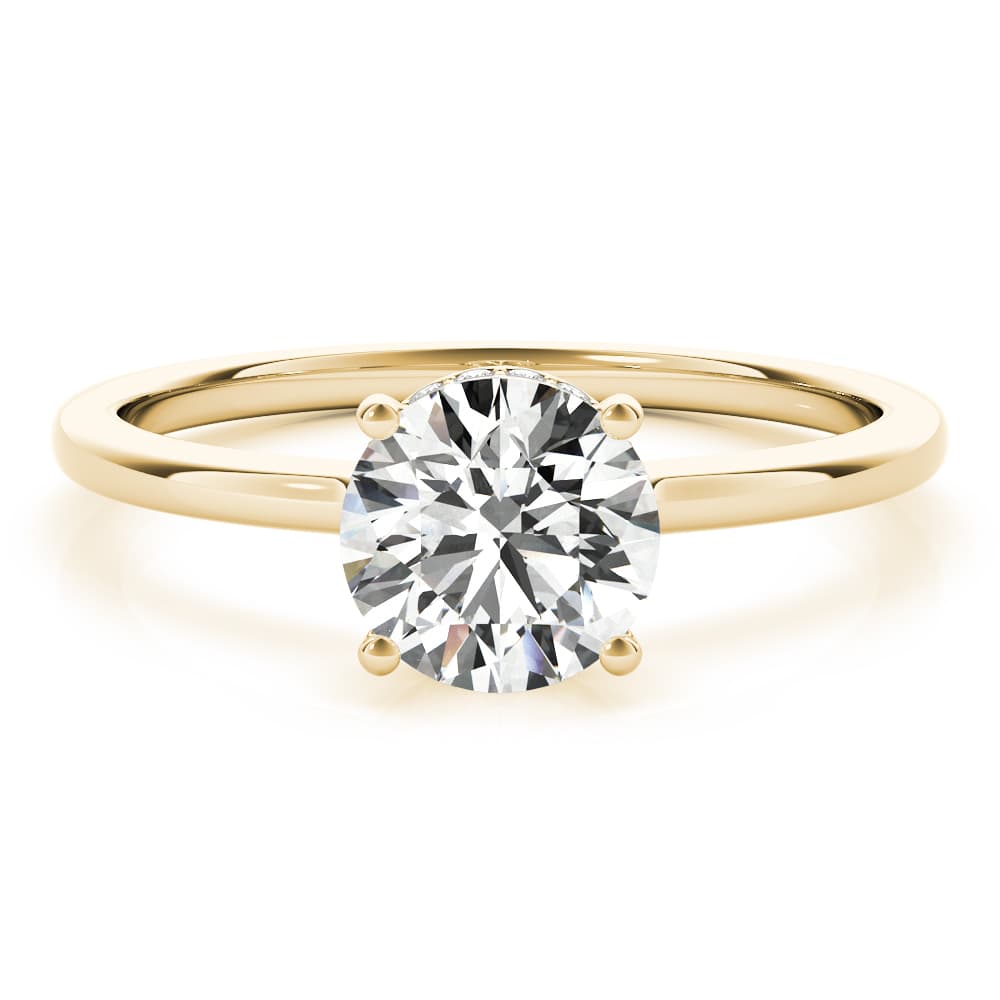 Round Hidden Halo Engagement Ring, style 51138, Angle view in yellow gold