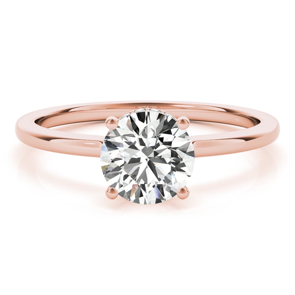 Round Hidden Halo Engagement Ring, style 51138, Angle view in rose gold