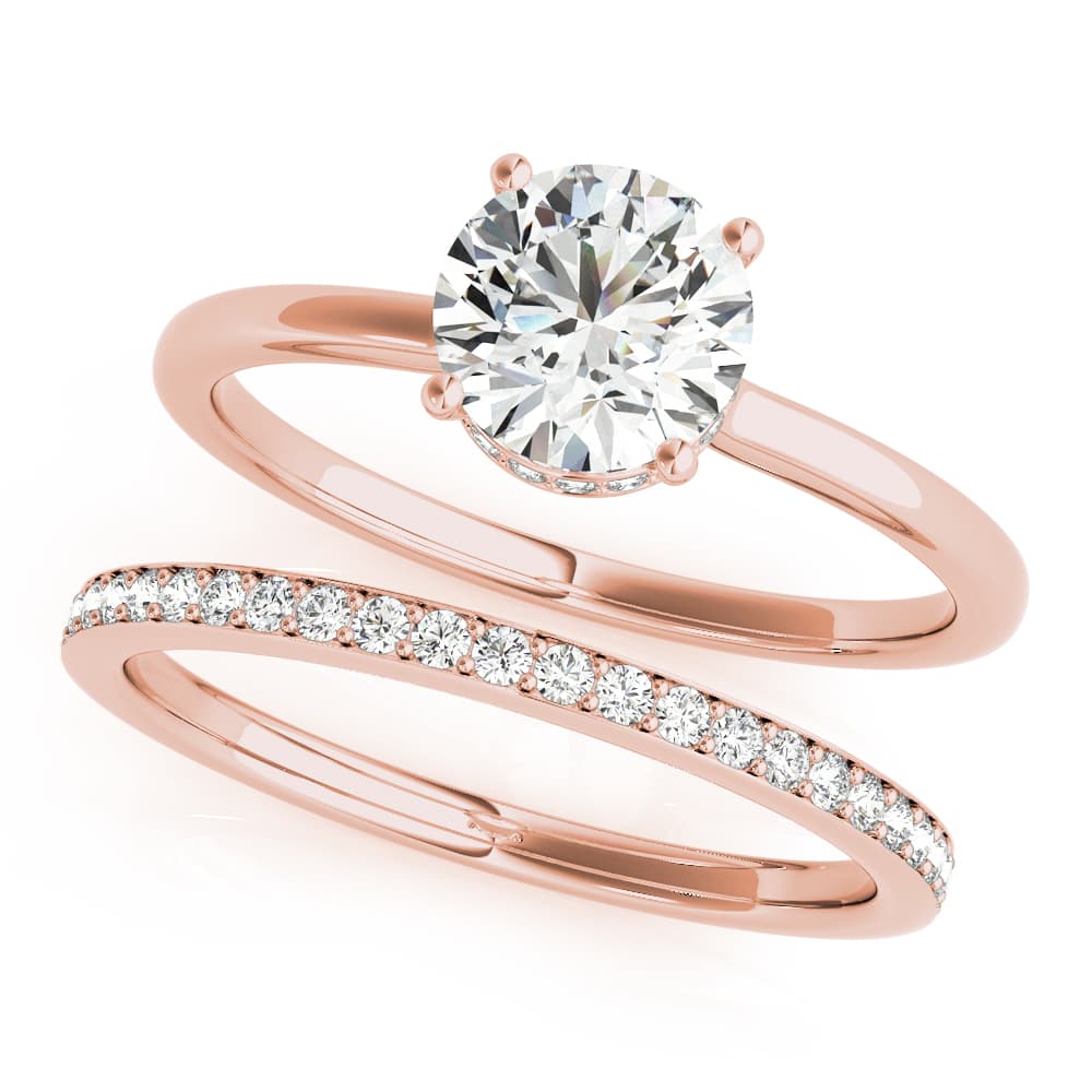 Round Hidden Halo Engagement Ring, style 51138, On hand view in rose gold