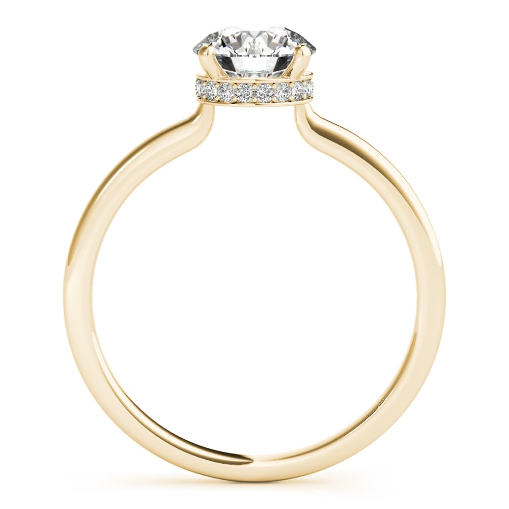 Round Hidden Halo Engagement Ring, style 51138, Side view in yellow gold