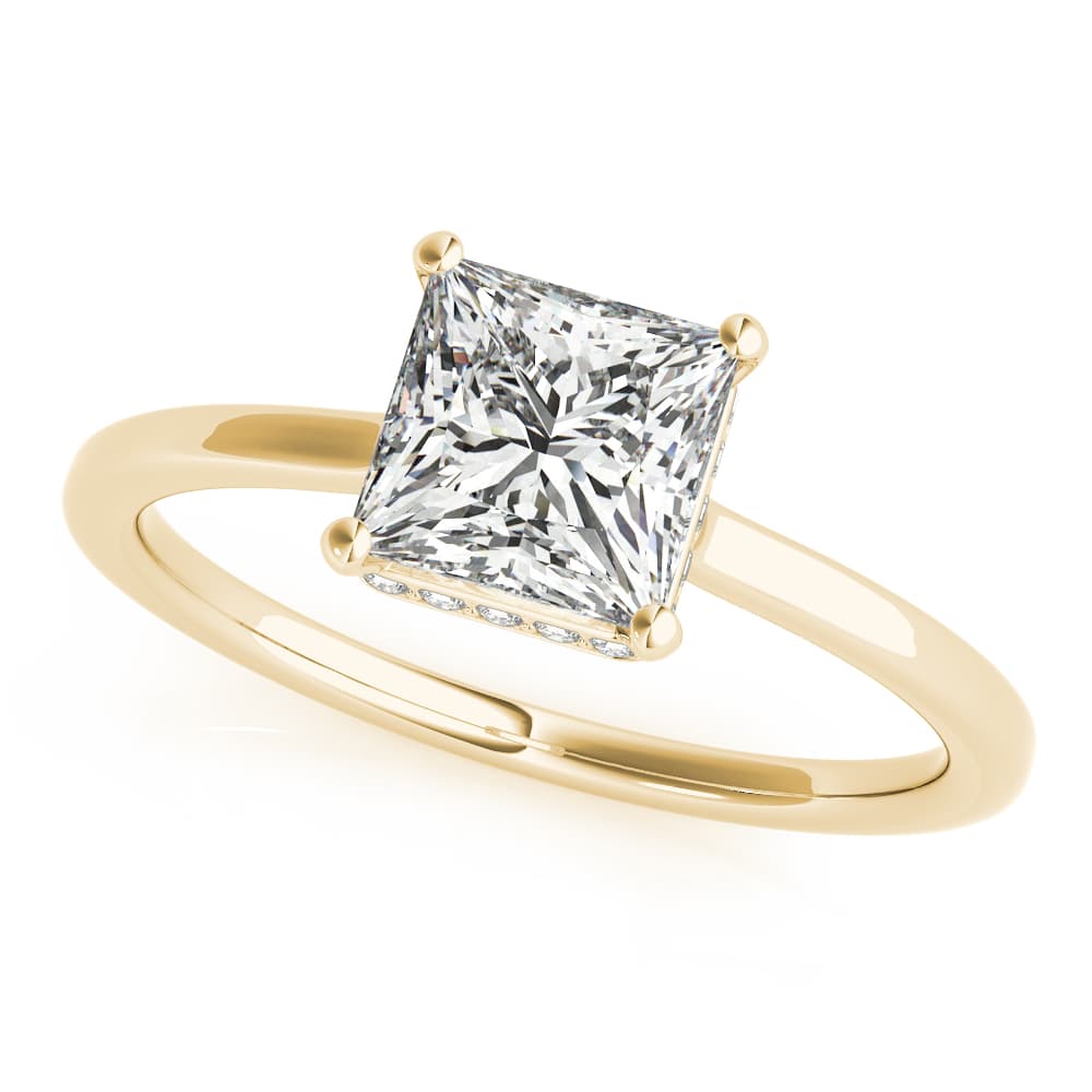 Square & Princess Cut Hidden Halo Engagement Ring, style 51139, Front view in yellow gold