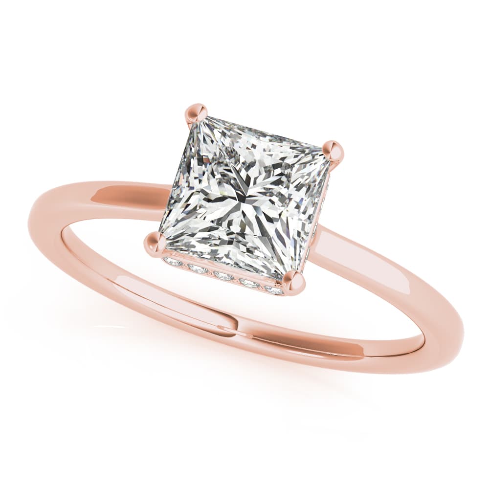 Square & Princess Cut Hidden Halo Engagement Ring, style 51139, Front view in rose gold