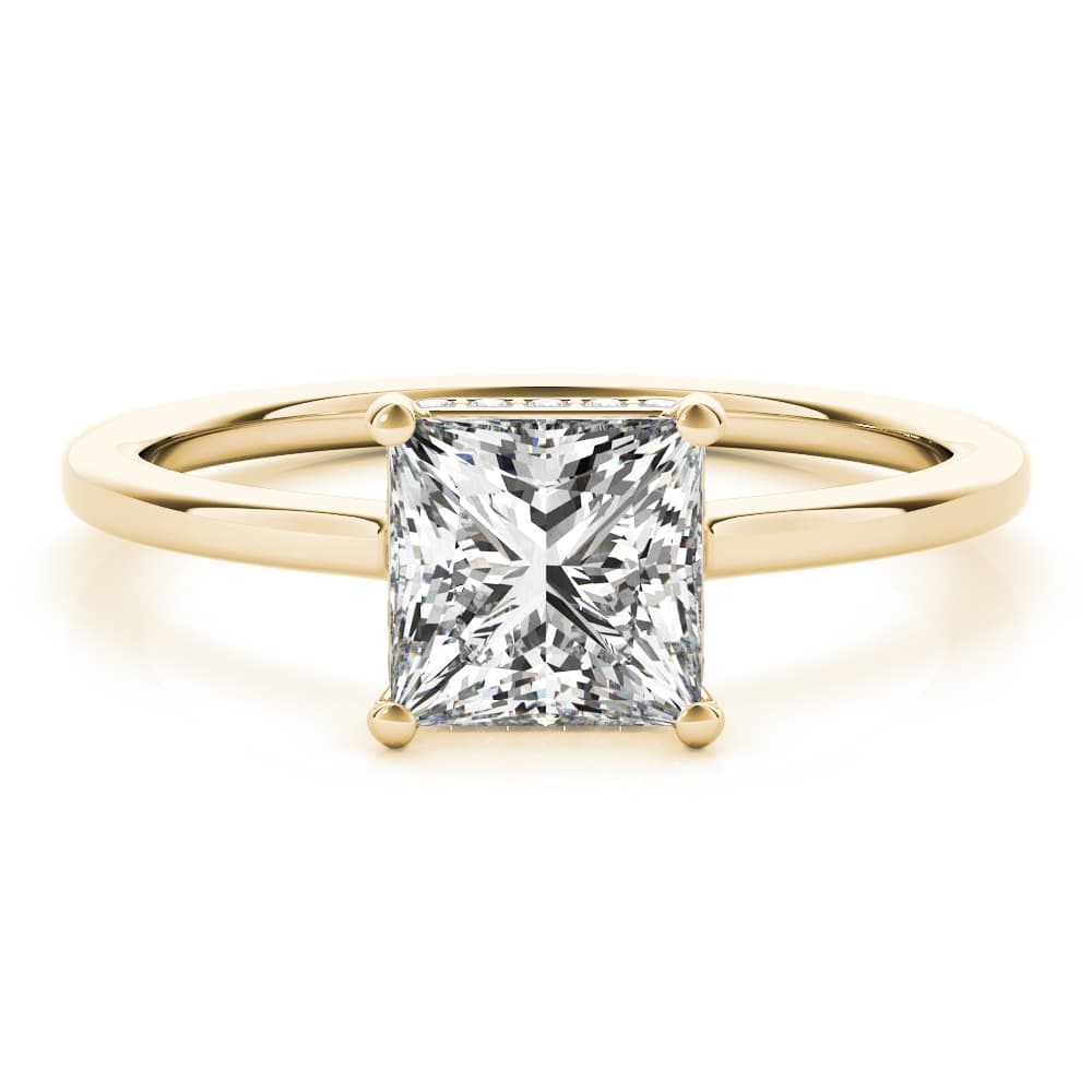 Square & Princess Cut Hidden Halo Engagement Ring, style 51139, Angle view in yellow gold