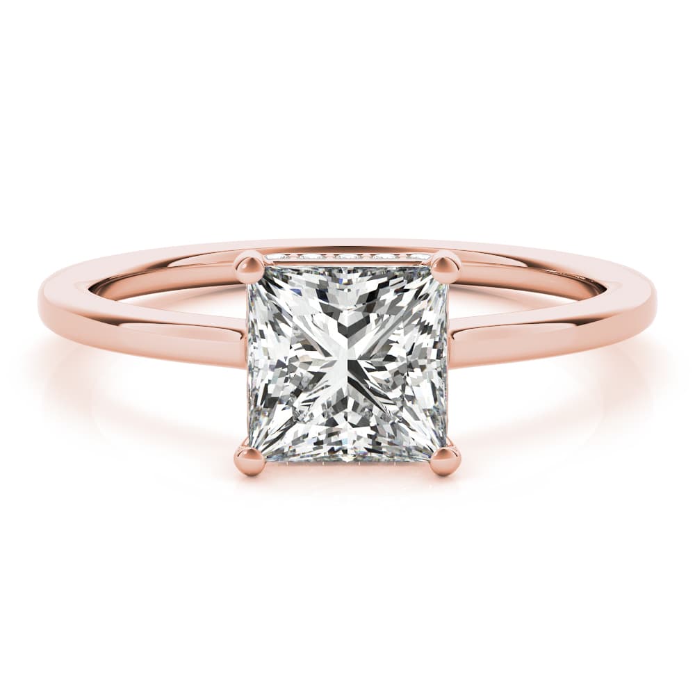 Square & Princess Cut Hidden Halo Engagement Ring, style 51139, Angle view in rose gold