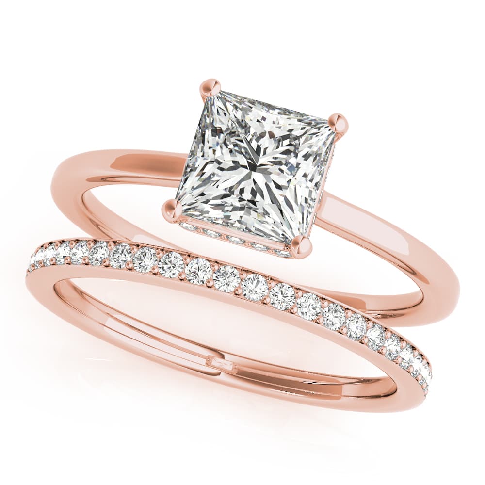 Square & Princess Cut Hidden Halo Engagement Ring, style 51139, On hand view in rose gold