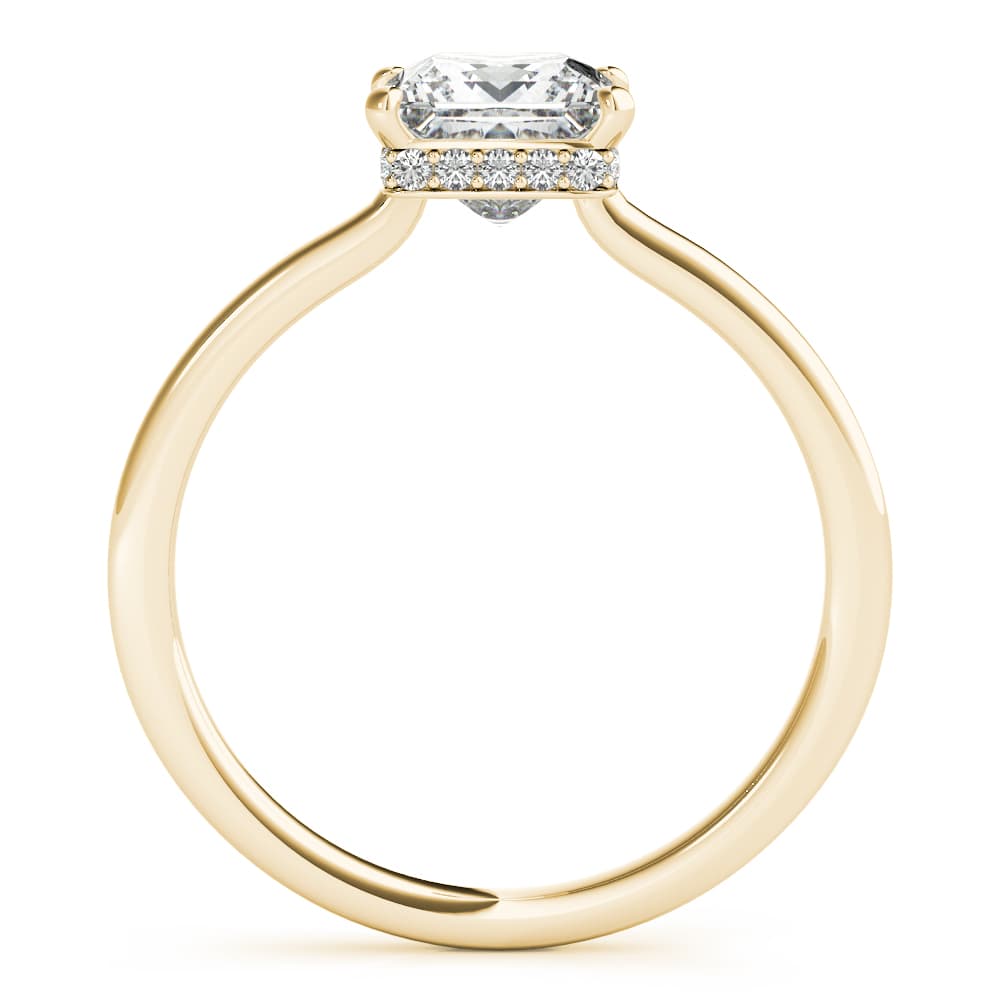Square & Princess Cut Hidden Halo Engagement Ring, style 51139, Side view in yellow gold
