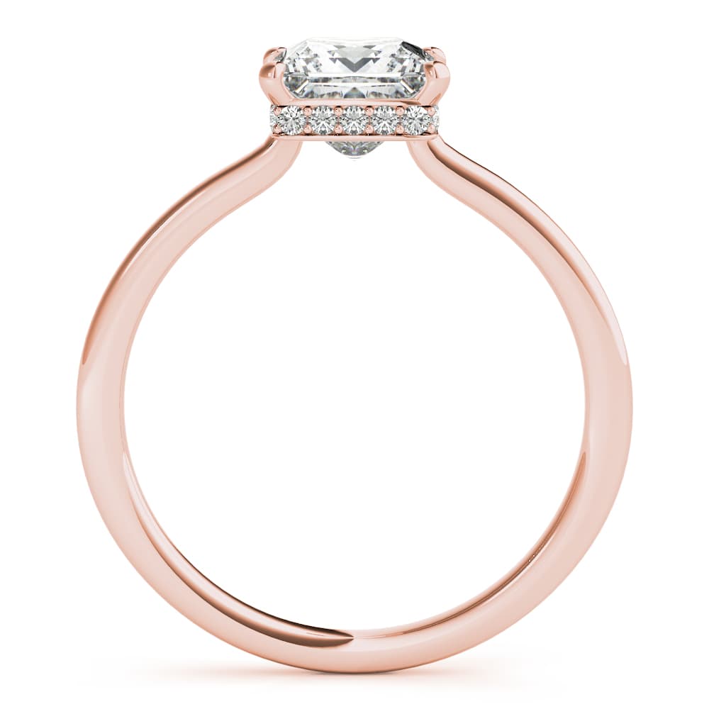 Square & Princess Cut Hidden Halo Engagement Ring, style 51139, Side view in rose gold