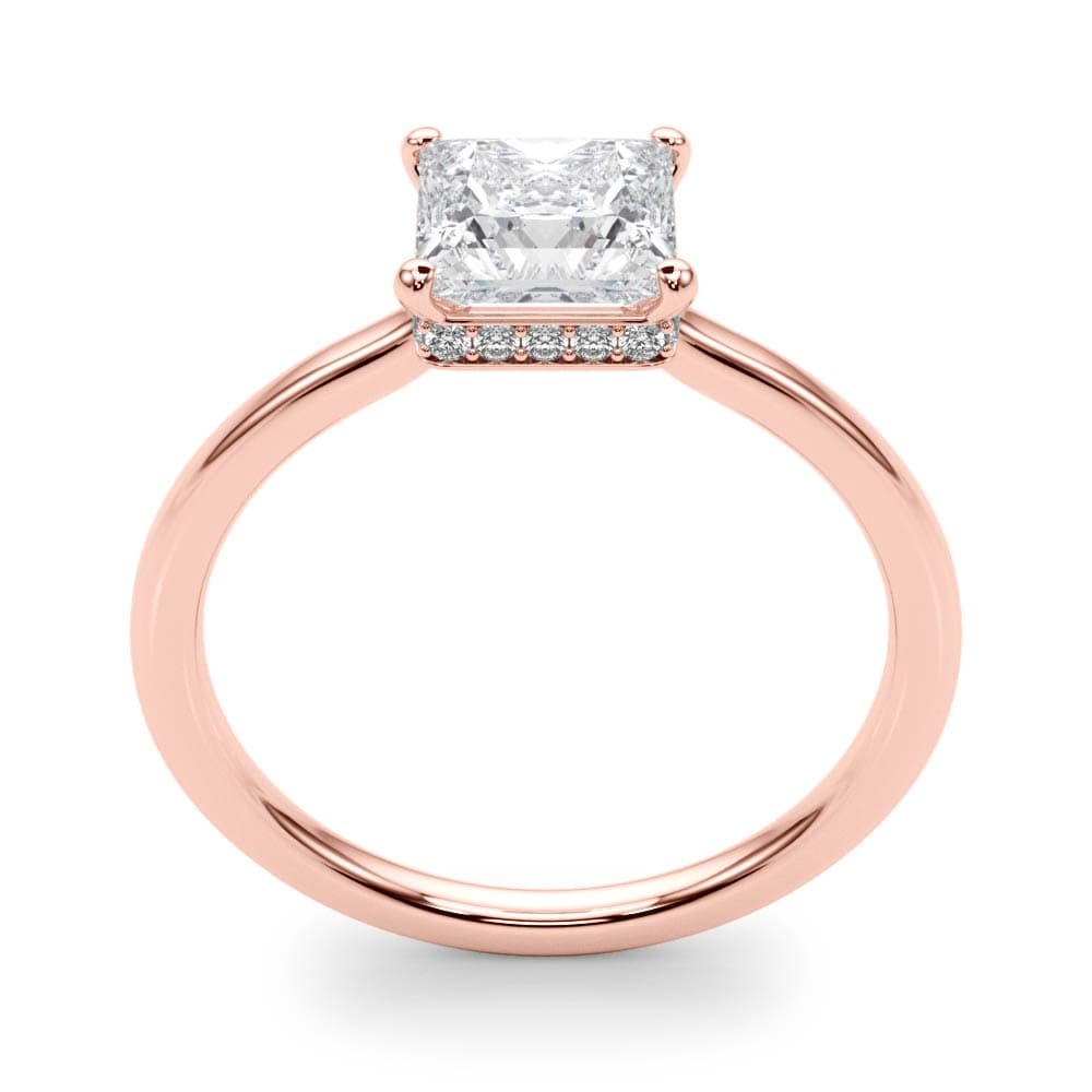 Square & Princess Cut Hidden Halo Engagement Ring, style 51139, Top view in rose gold