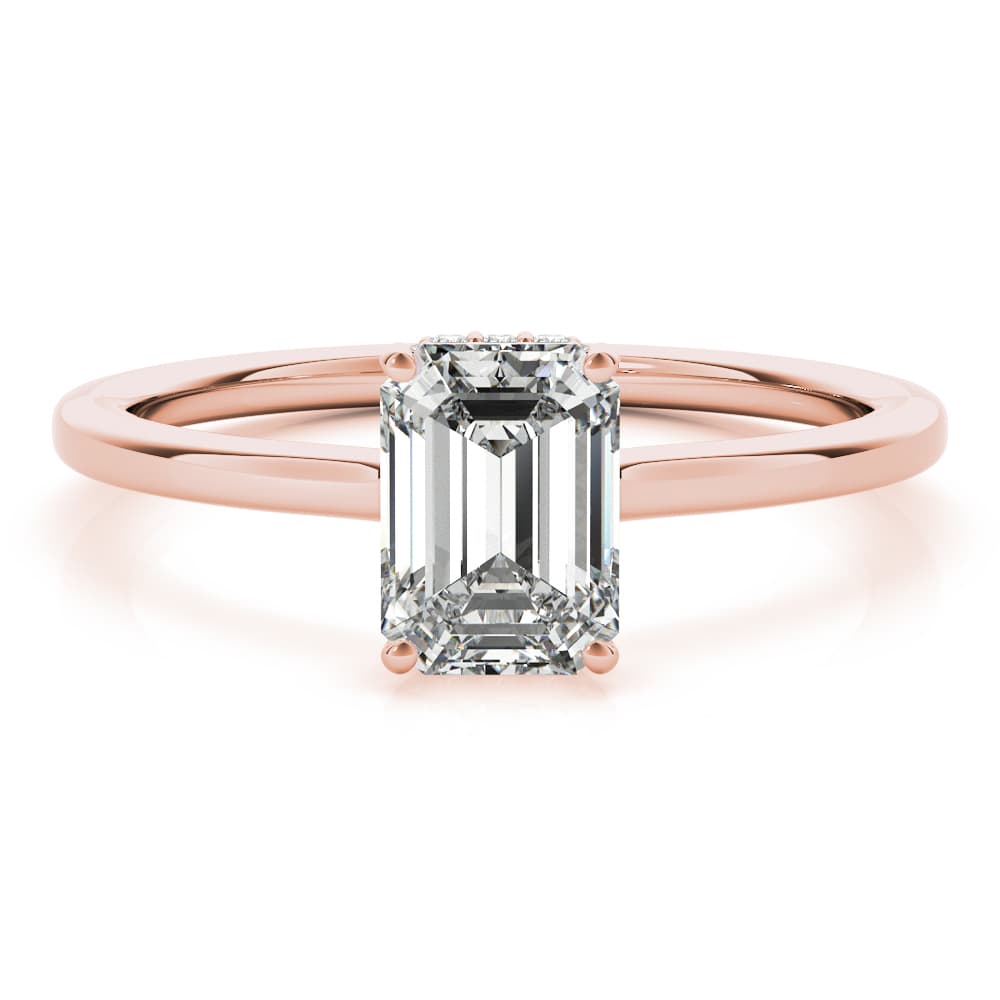 Solitaire Emerald-Cut Engagement Ring, style 51140, Angle view in rose gold