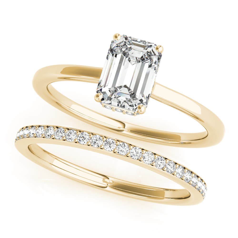 Solitaire Emerald-Cut Engagement Ring, style 51140, On hand view in yellow gold