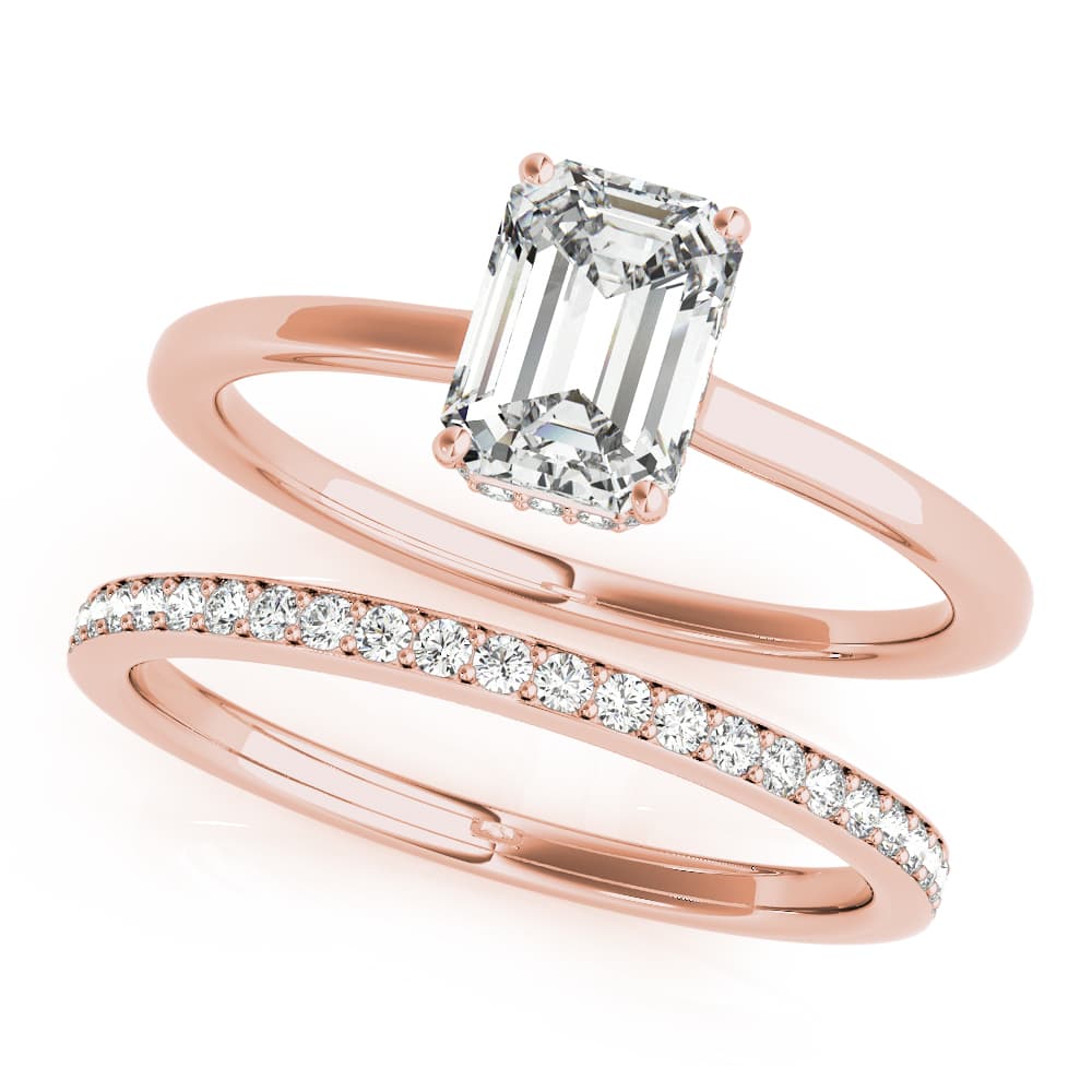 Solitaire Emerald-Cut Engagement Ring, style 51140, On hand view in rose gold