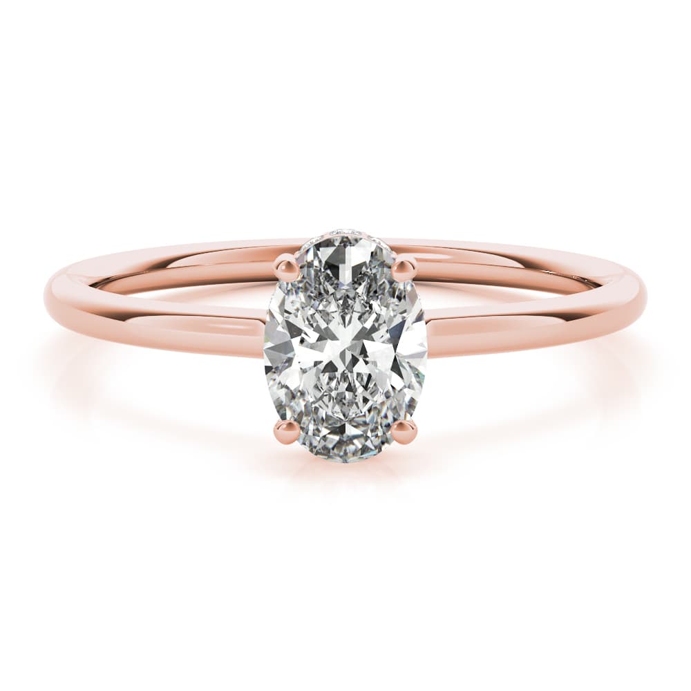 Hidden Halo Oval Engagement Ring, style 51141, Angle view in rose gold