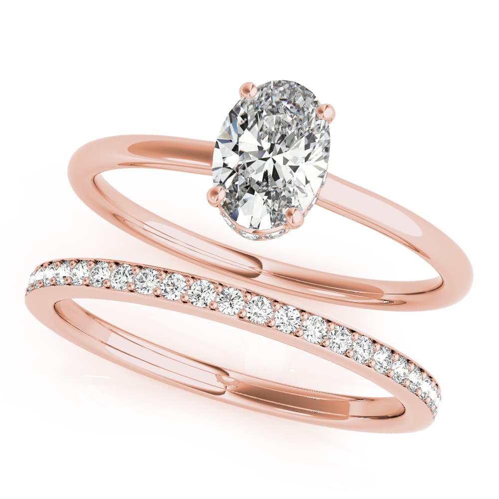 Hidden Halo Oval Engagement Ring, style 51141, On hand view in rose gold
