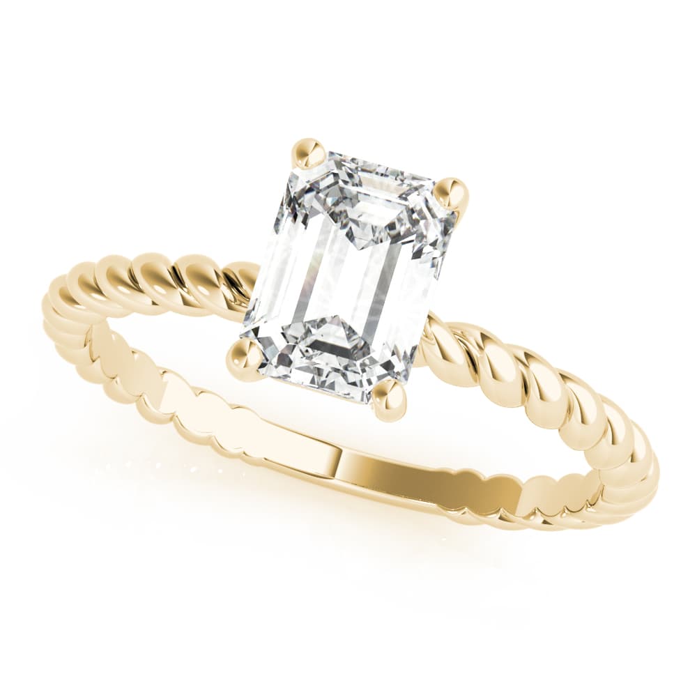 Braided Shank Emerald Cut Engagement Ring, style 51143, Front view in yellow gold