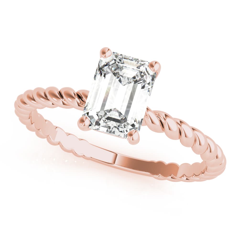 Braided Shank Emerald Cut Engagement Ring, style 51143, Front view in rose gold