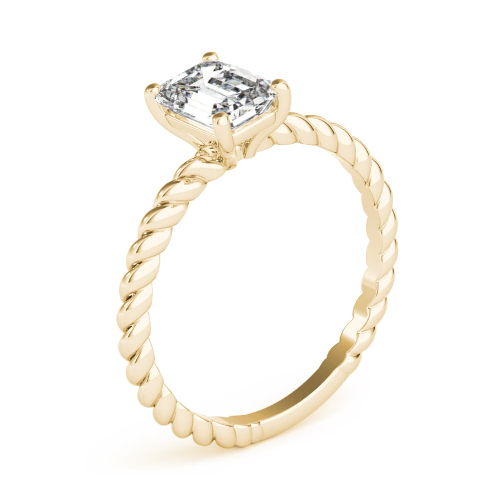 Braided Shank Emerald Cut Engagement Ring, style 51143, Angle view in yellow gold