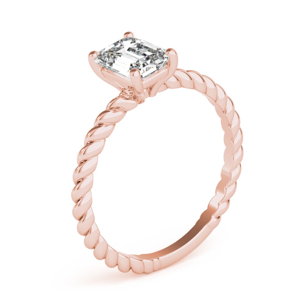 Braided Shank Emerald Cut Engagement Ring, style 51143, Angle view in rose gold