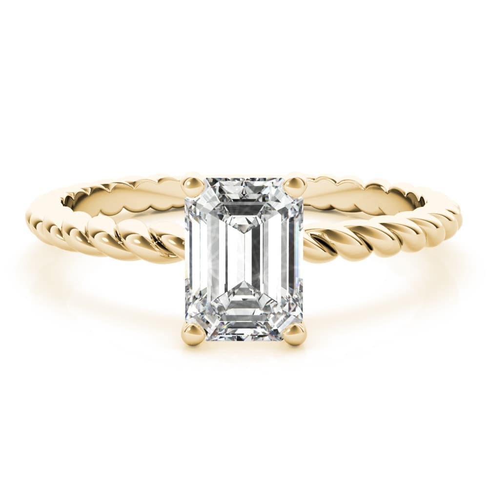 Braided Shank Emerald Cut Engagement Ring, style 51143, On hand view in yellow gold