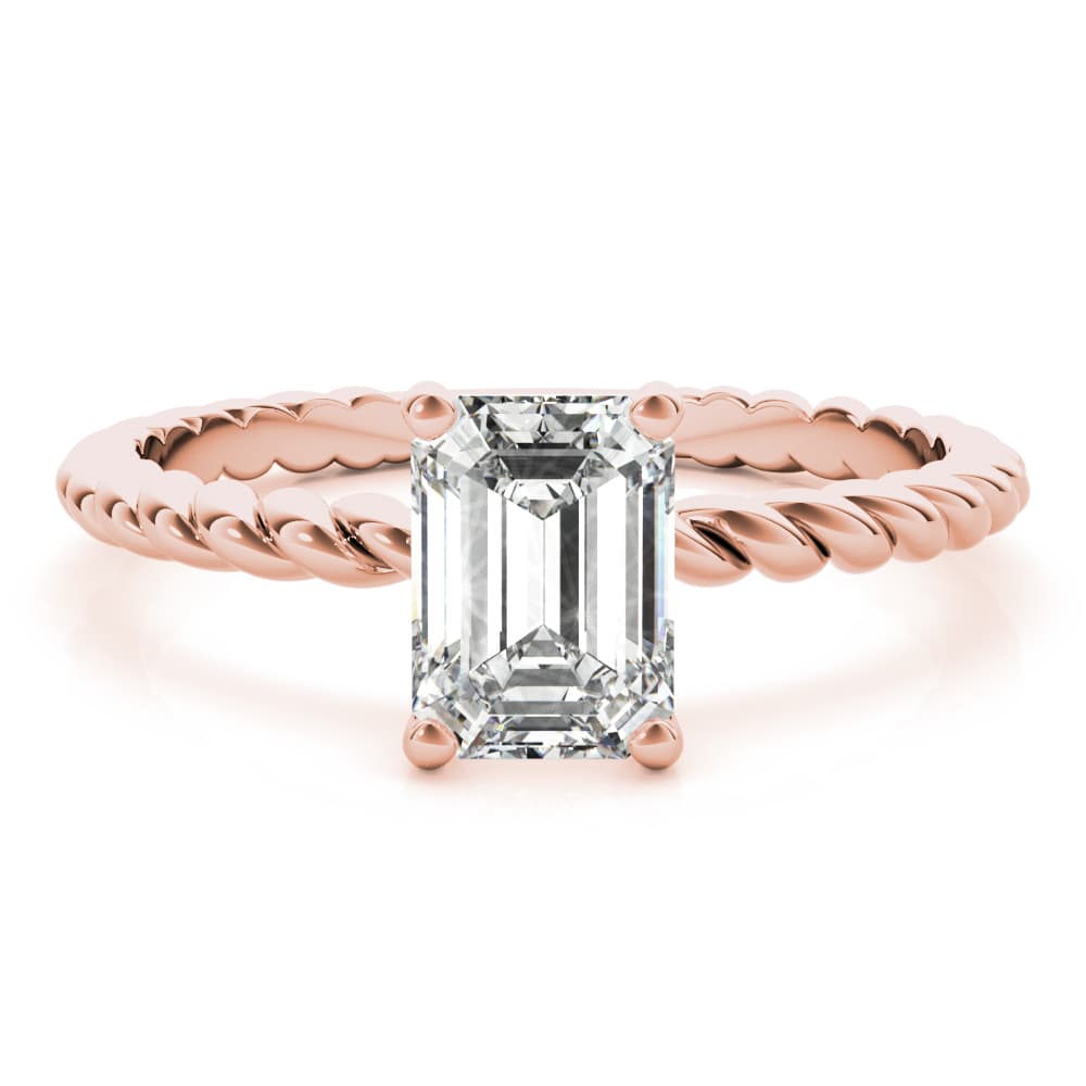 Braided Shank Emerald Cut Engagement Ring, style 51143, On hand view in rose gold