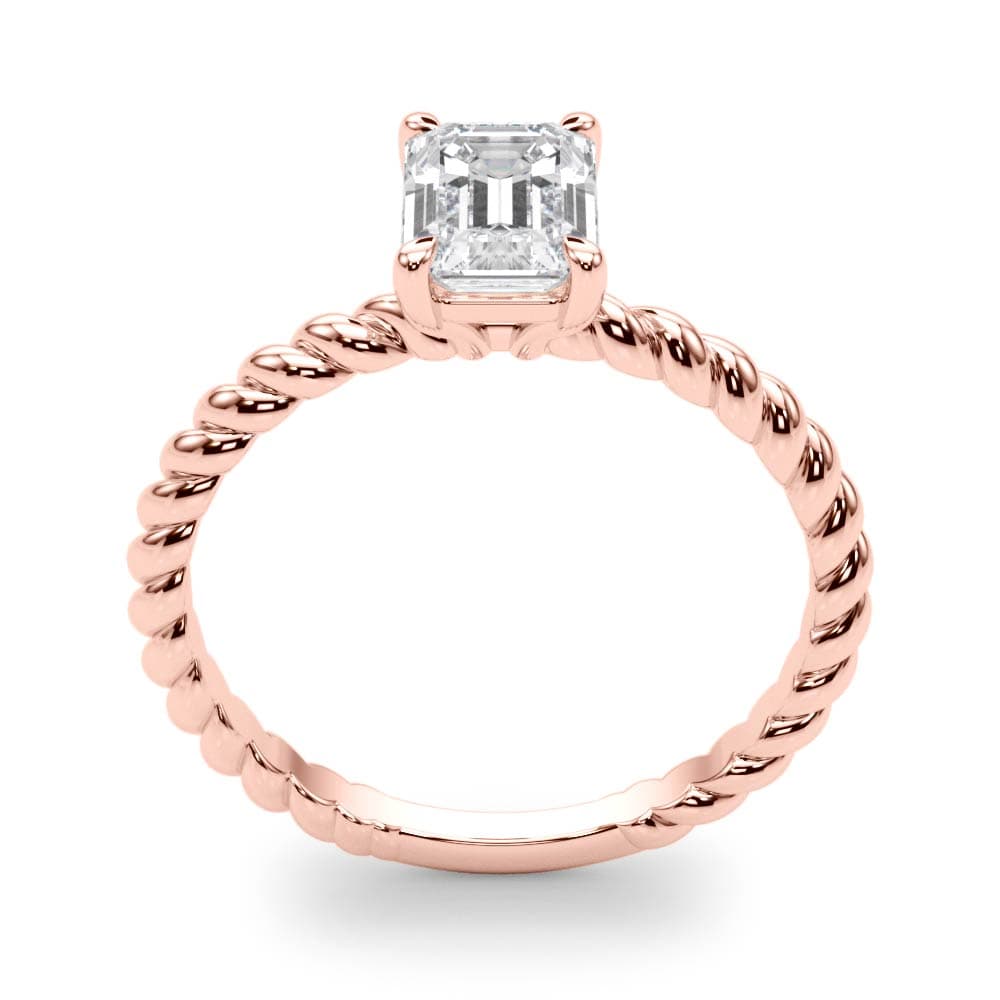 Braided Shank Emerald Cut Engagement Ring, style 51143, Top view in rose gold