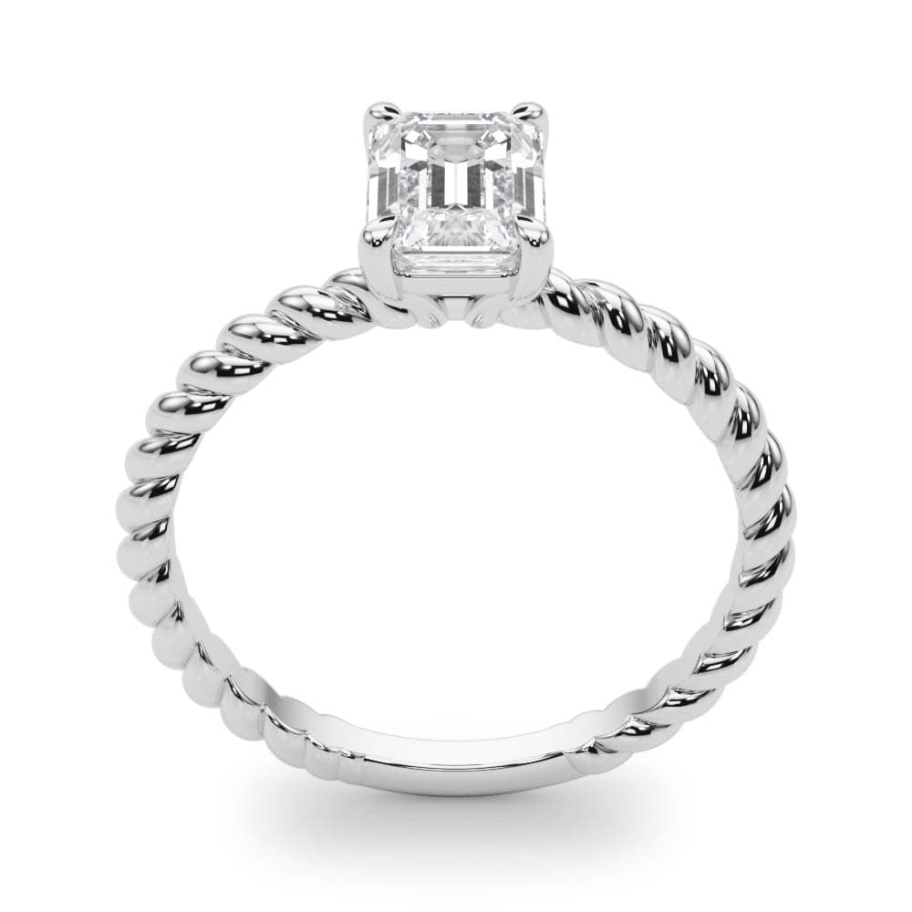 Braided Shank Emerald Cut Engagement Ring, style 51143, Top view in white gold or platinum