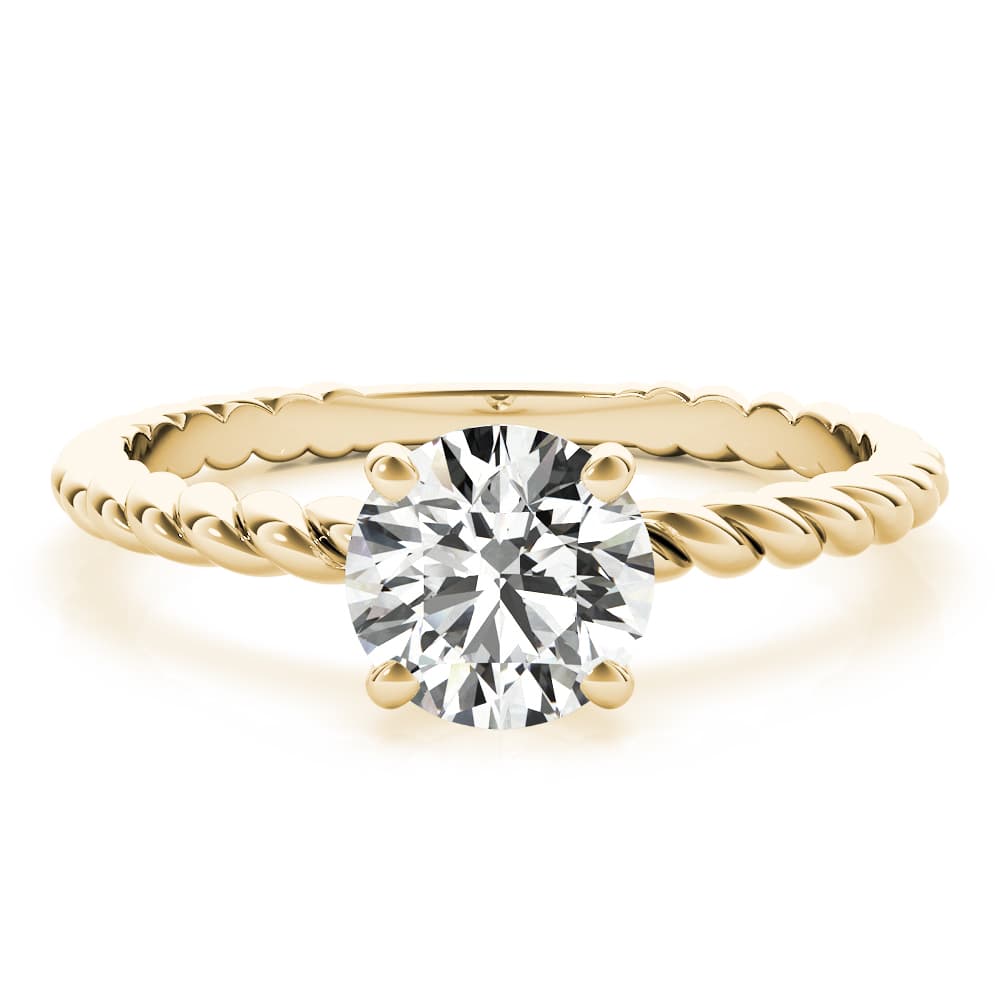 Braided Shank Round Cut Engagement Ring, style 51144, Angle view in yellow gold