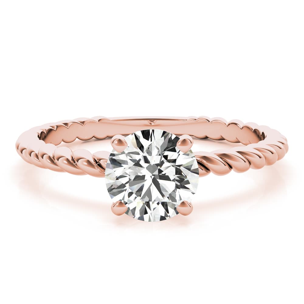 Braided Shank Round Cut Engagement Ring, style 51144, Angle view in rose gold