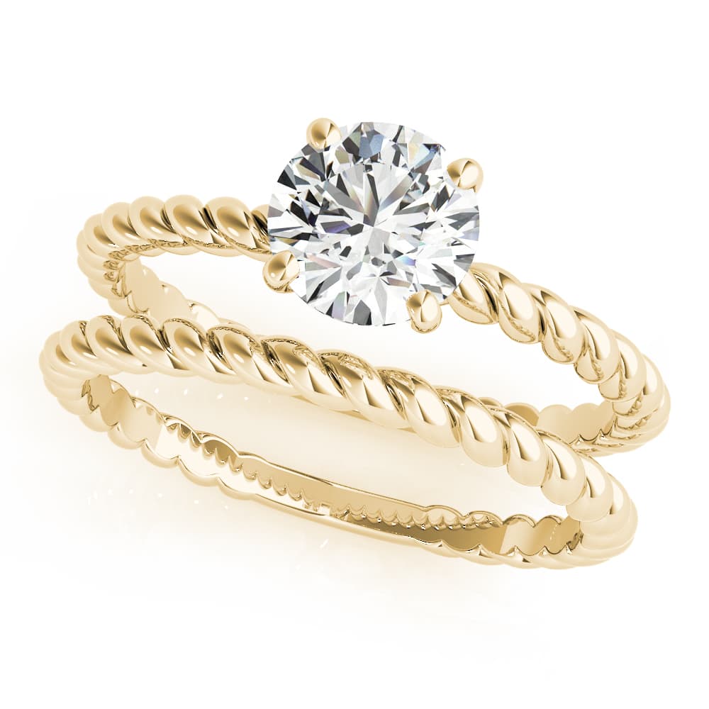 Braided Shank Round Cut Engagement Ring, style 51144, On hand view in yellow gold