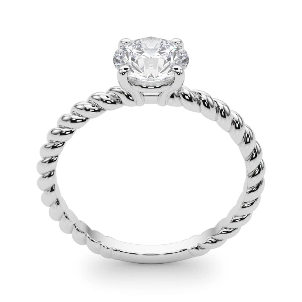 Braided Shank Round Cut Engagement Ring, style 51144, Top view in white gold or platinum