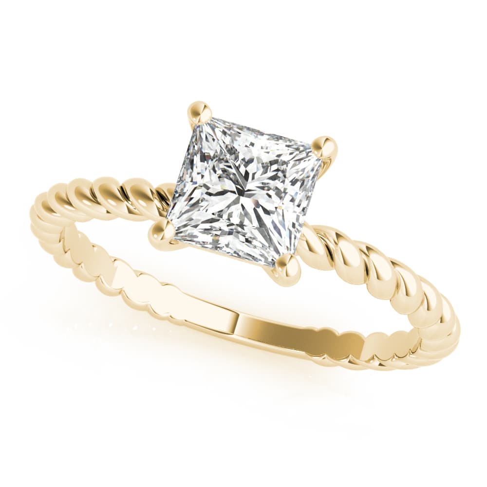 Braided Shank Princess Cut Engagement Ring, style 51145, Front view in yellow gold