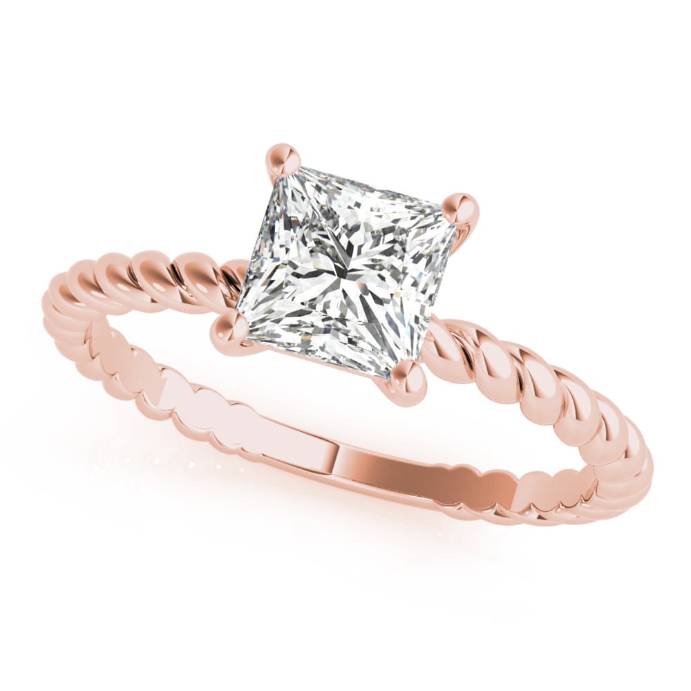 Braided Shank Princess Cut Engagement Ring, style 51145, Front view in rose gold