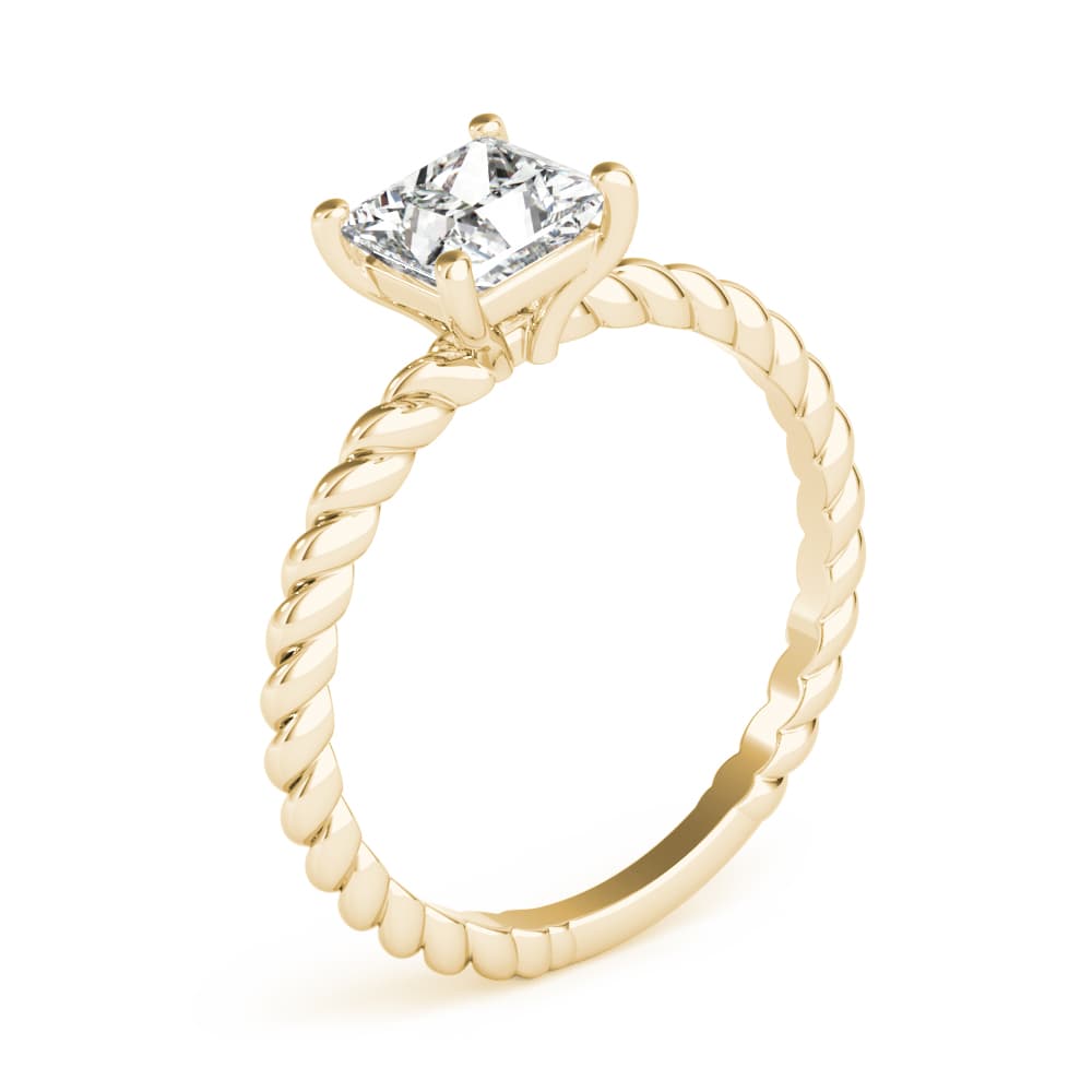 Braided Shank Princess Cut Engagement Ring, style 51145, Angle view in yellow gold
