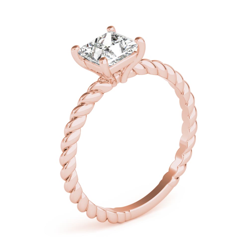 Braided Shank Princess Cut Engagement Ring, style 51145, Angle view in rose gold