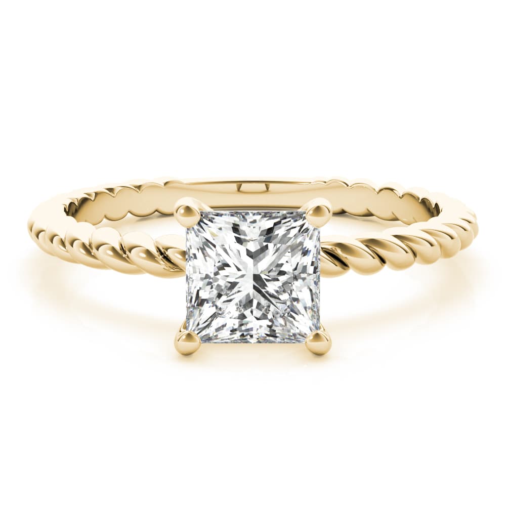 Braided Shank Princess Cut Engagement Ring, style 51145, On hand view in yellow gold
