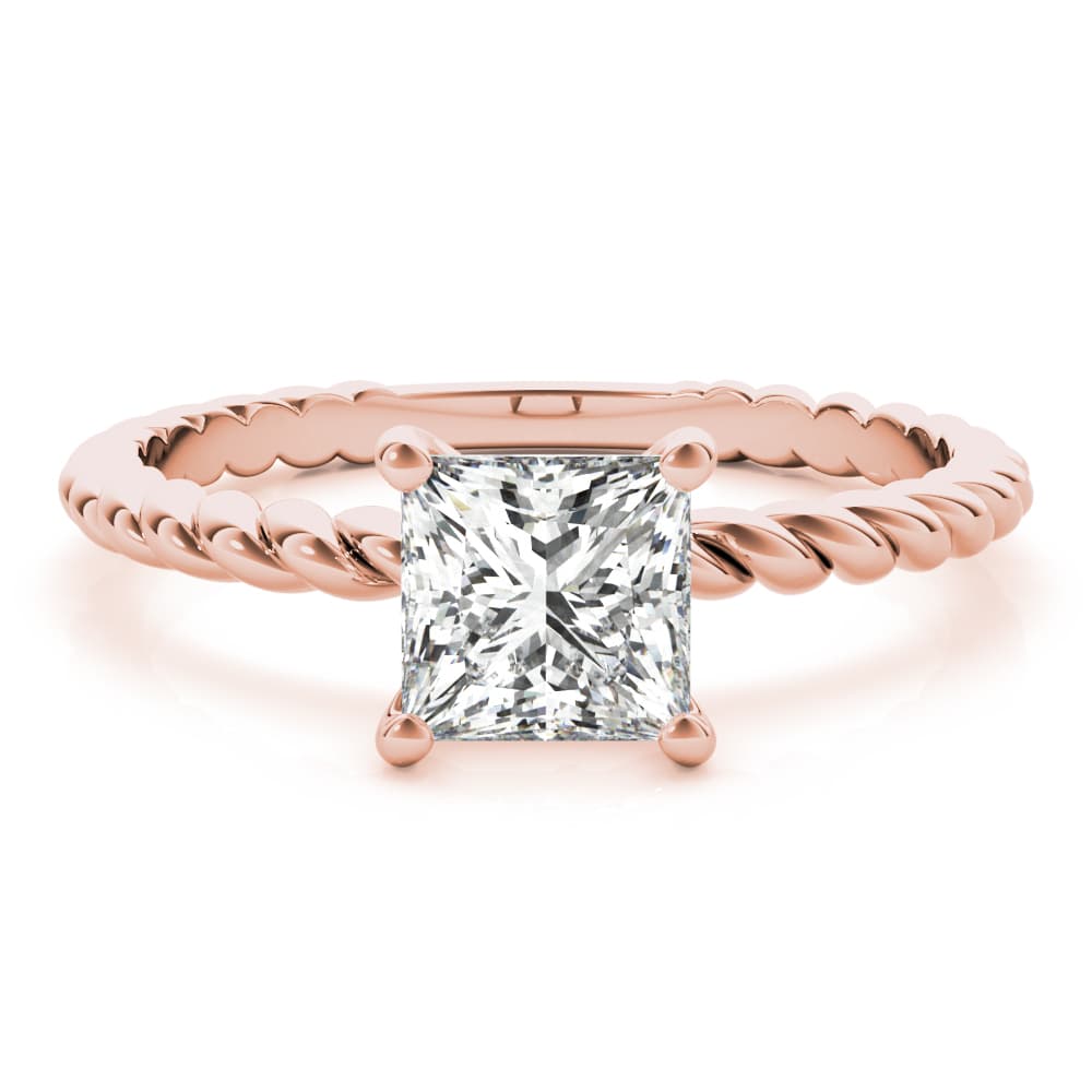 Braided Shank Princess Cut Engagement Ring, style 51145, On hand view in rose gold