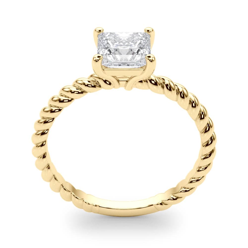 Braided Shank Princess Cut Engagement Ring, style 51145, Top view in yellow gold