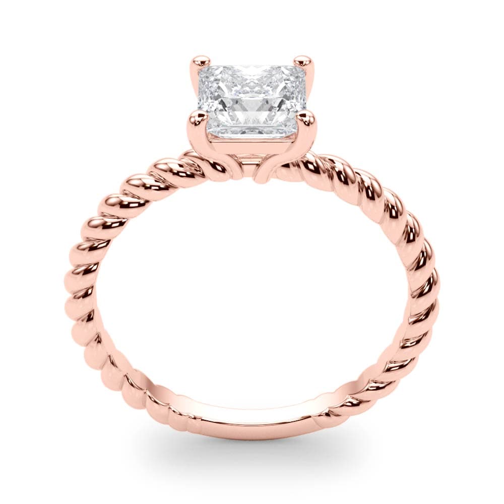 Braided Shank Princess Cut Engagement Ring, style 51145, Top view in rose gold