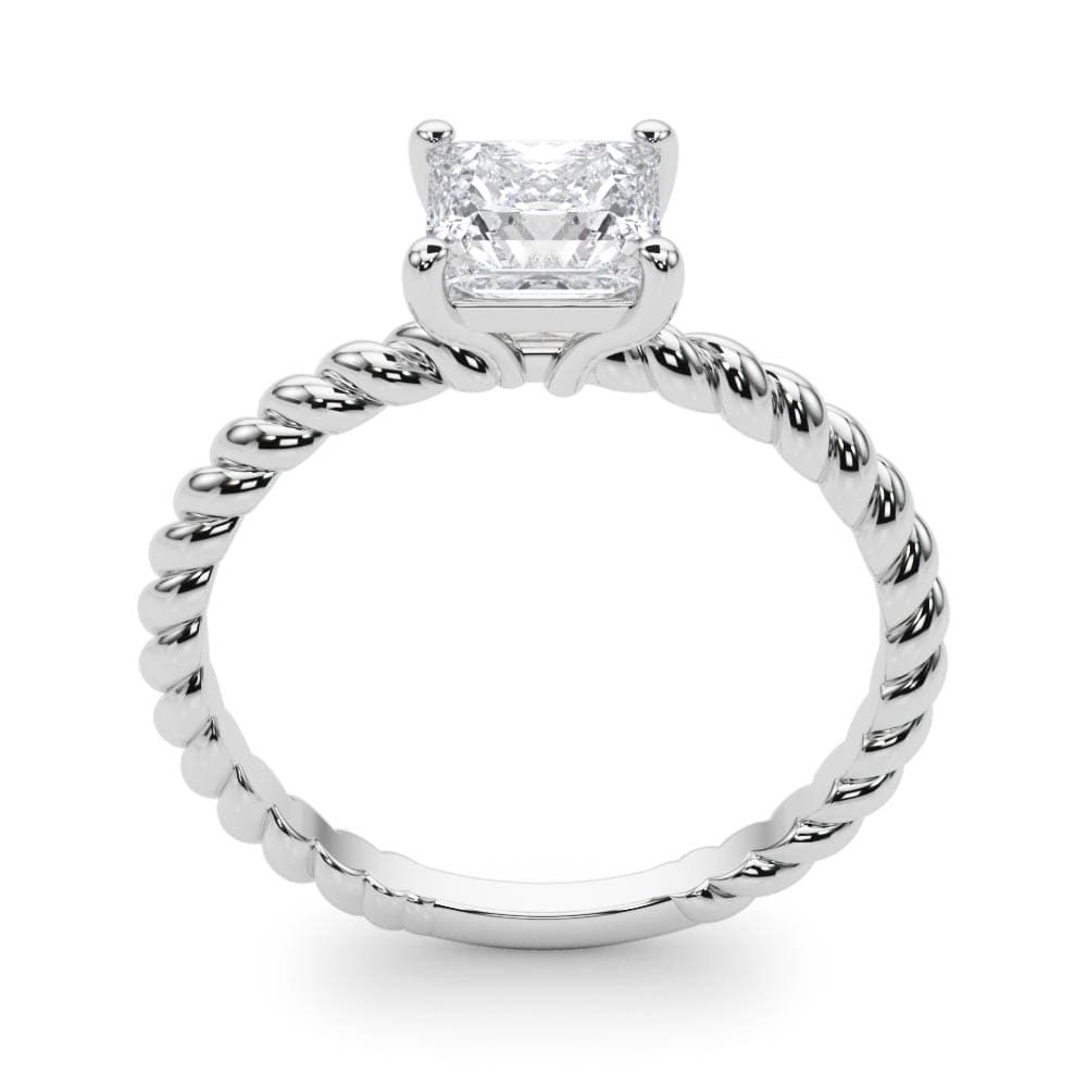 Braided Shank Princess Cut Engagement Ring, style 51145, Top view in white gold or platinum