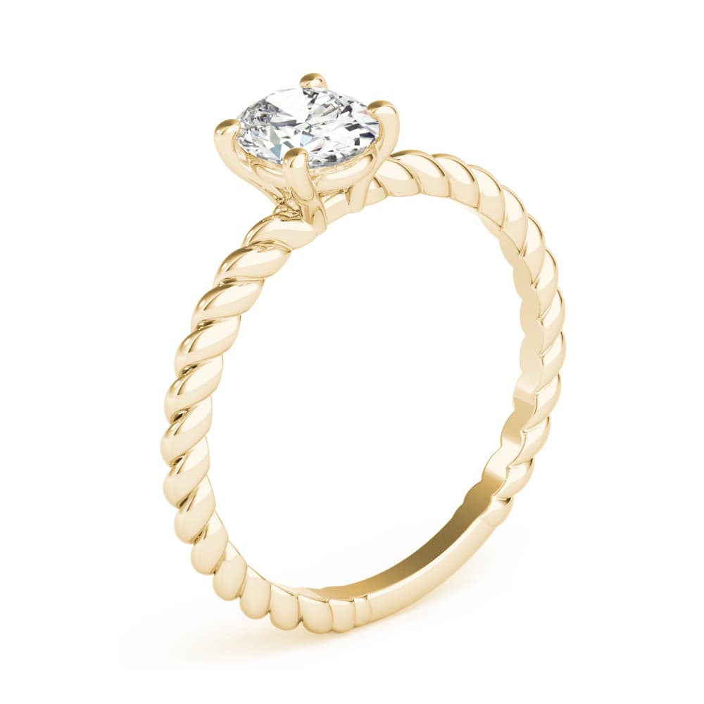 Braided Shank Oval Engagement Ring, style 51146, Angle view in yellow gold