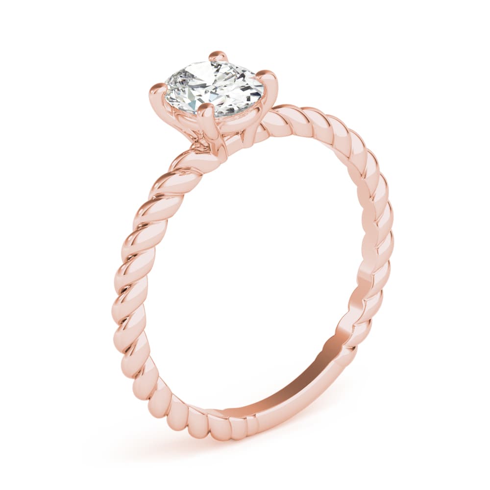 Braided Shank Oval Engagement Ring, style 51146, Angle view in rose gold