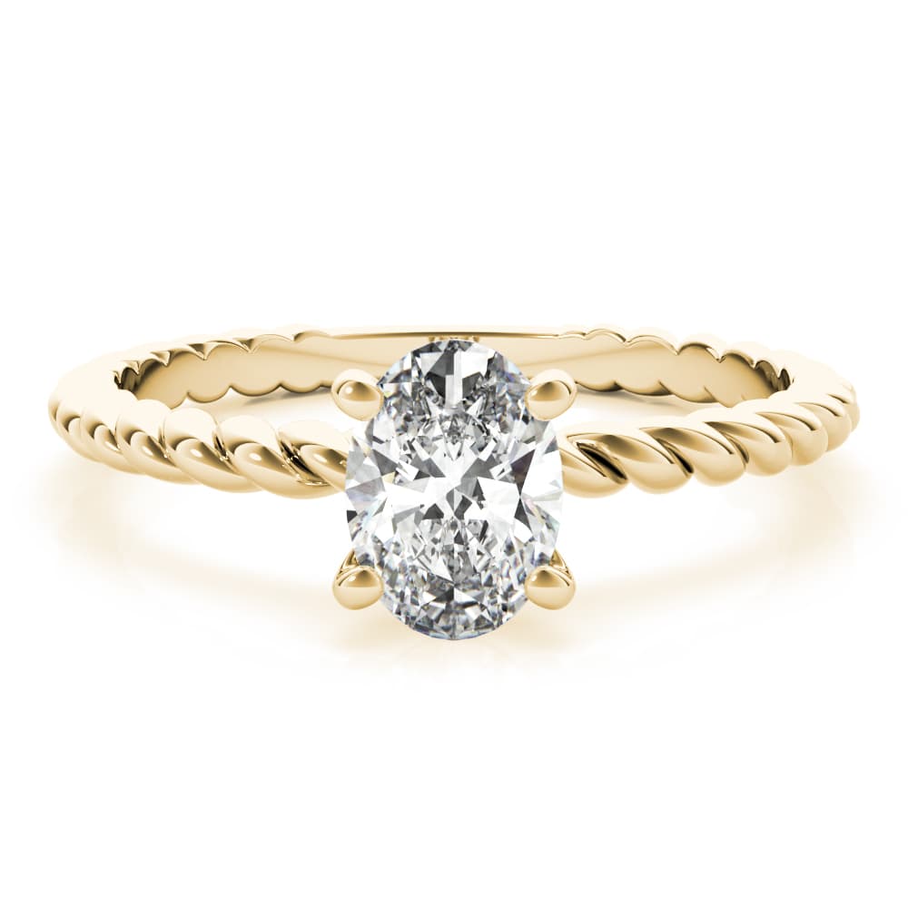 Braided Shank Oval Engagement Ring, style 51146, On hand view in yellow gold