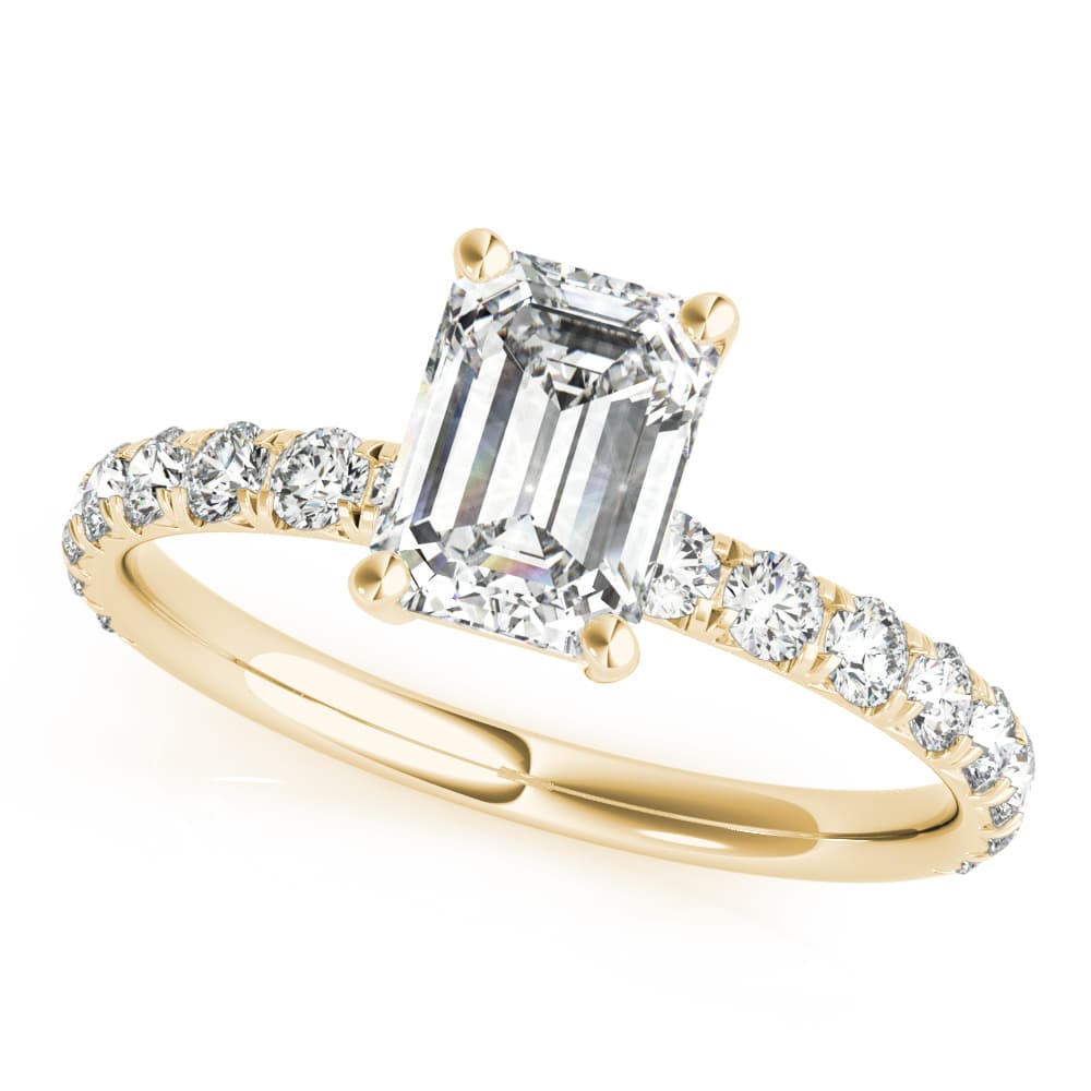 Emerald Cut Split Prong Engagement Ring, style 51149, Front view in yellow gold