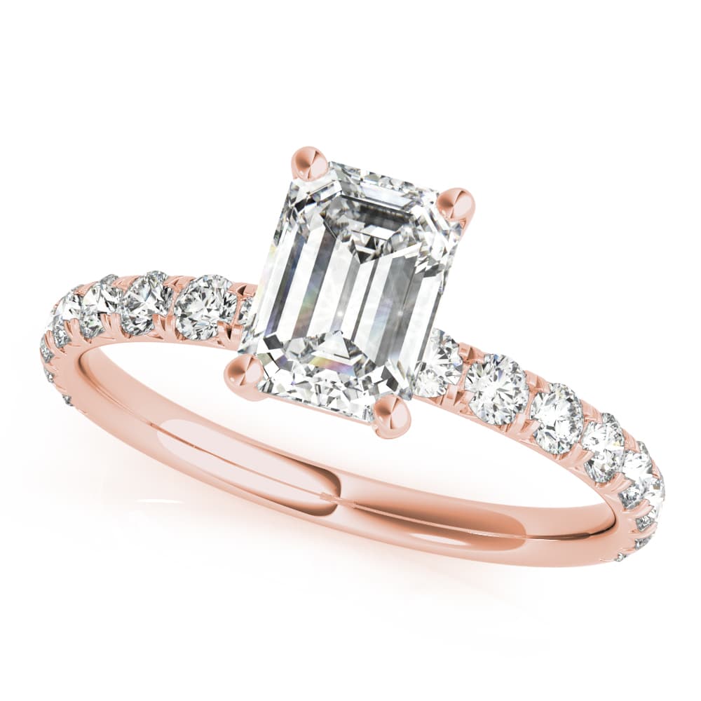 Emerald Cut Split Prong Engagement Ring, style 51149, Front view in rose gold
