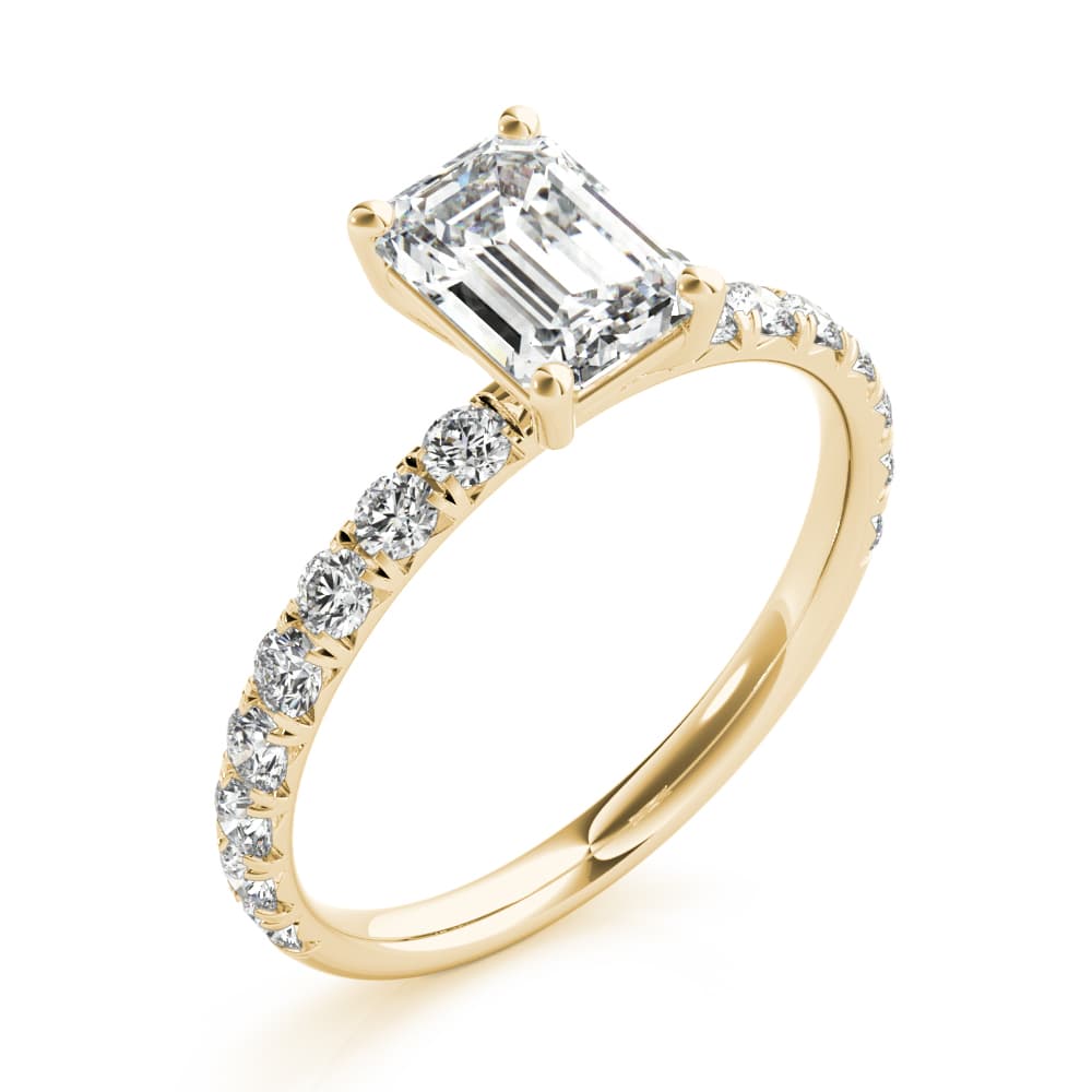 Emerald Cut Split Prong Engagement Ring, style 51149, Angle view in yellow gold