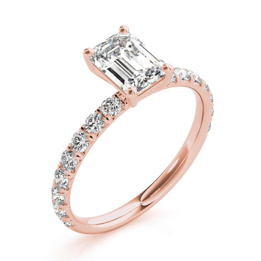 Emerald Cut Split Prong Engagement Ring, style 51149, Angle view in rose gold