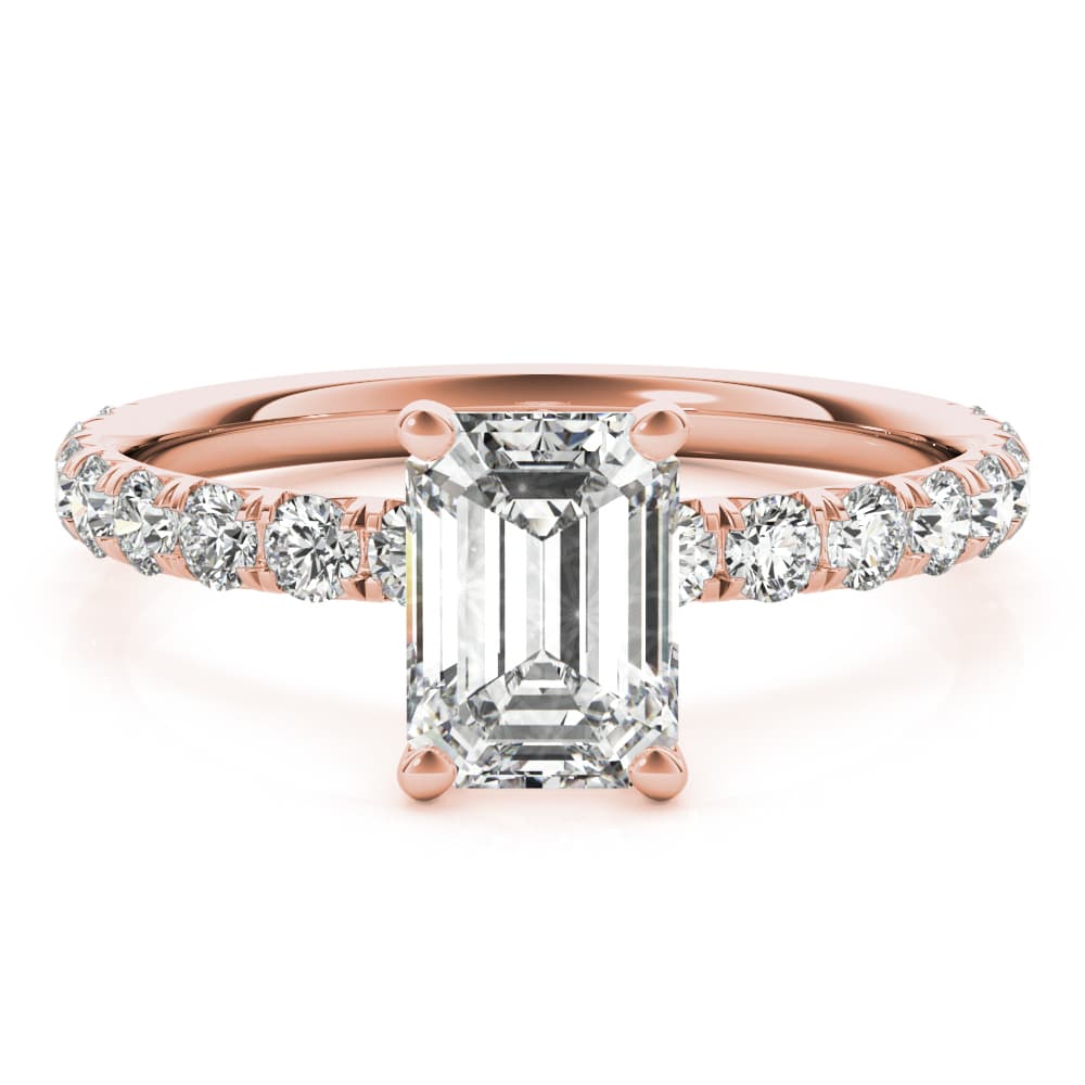 Emerald Cut Split Prong Engagement Ring, style 51149, On hand view in rose gold
