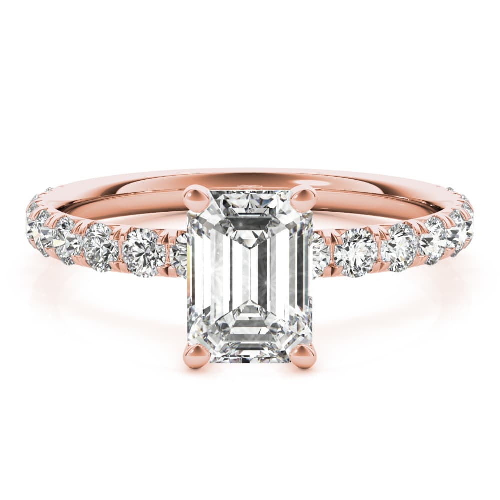 Emerald Cut Split Prong Engagement Ring, style 51149, Top view in rose gold